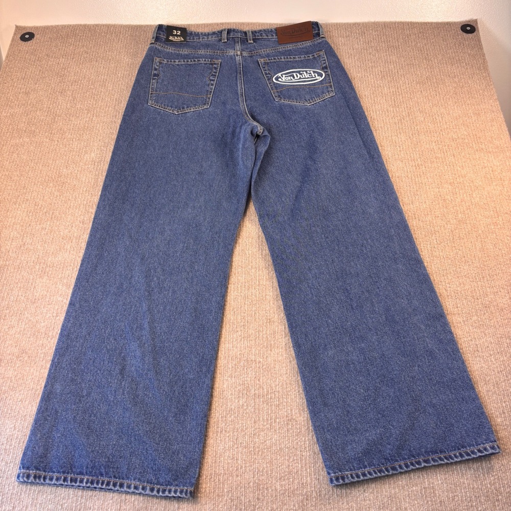 Von Dutch Originals Baggy Wide Leg Jeans Mens 32 Medium Wash Blue Denim NWT - Picture 3 of 8